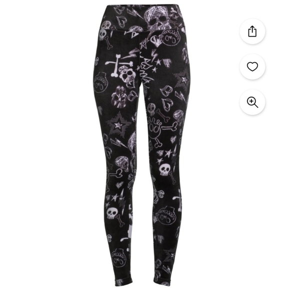 No Bounderies Juniors Size Large L 11-13 Black Halloween Velour Leggings Skull - Picture 5 of 12